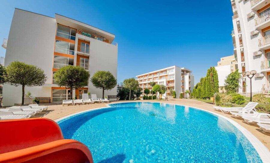 Furnished studio with 54 sq.m., 2 balconies, in Nessebar Fort Club, Bulgaria.