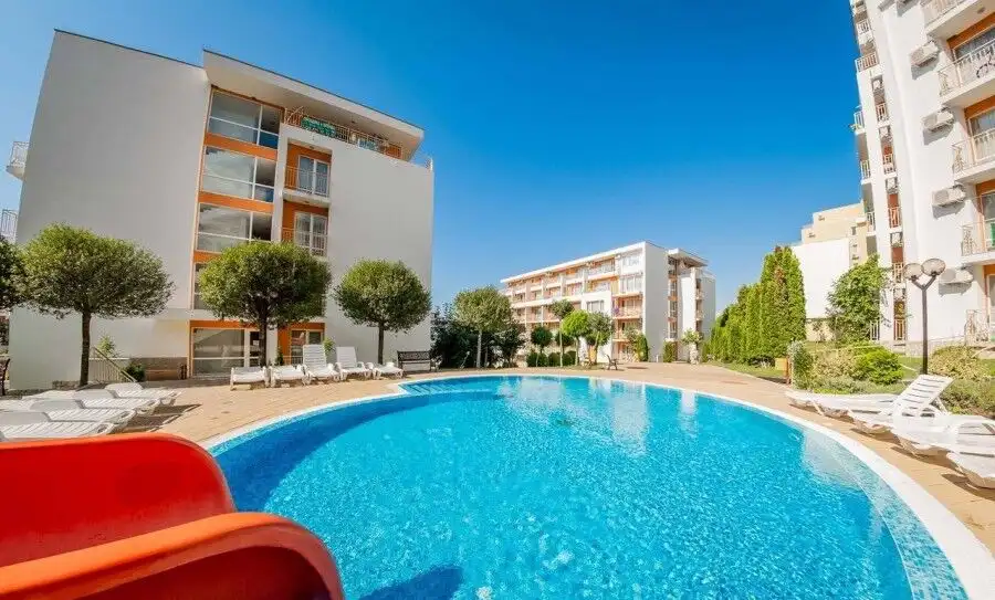 Furnished studio with 54 sq.m., 2 balconies, in Nessebar Fort Club, Bulgaria.