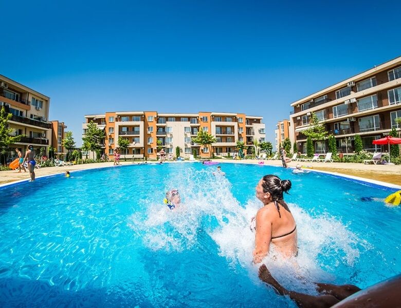 Spacious furnished studio with two balconies at Nessebar Fort Club resort.