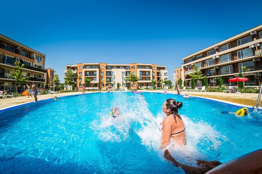 Spacious furnished studio with two balconies at Nessebar Fort Club resort.
