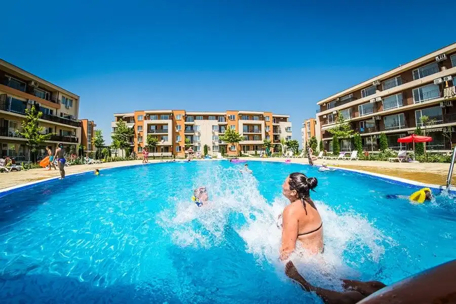 Spacious furnished studio with two balconies at Nessebar Fort Club resort.