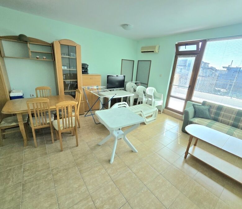 Interior of a 1-bedroom top floor apartment with large terrace and sea views in Nessebar.