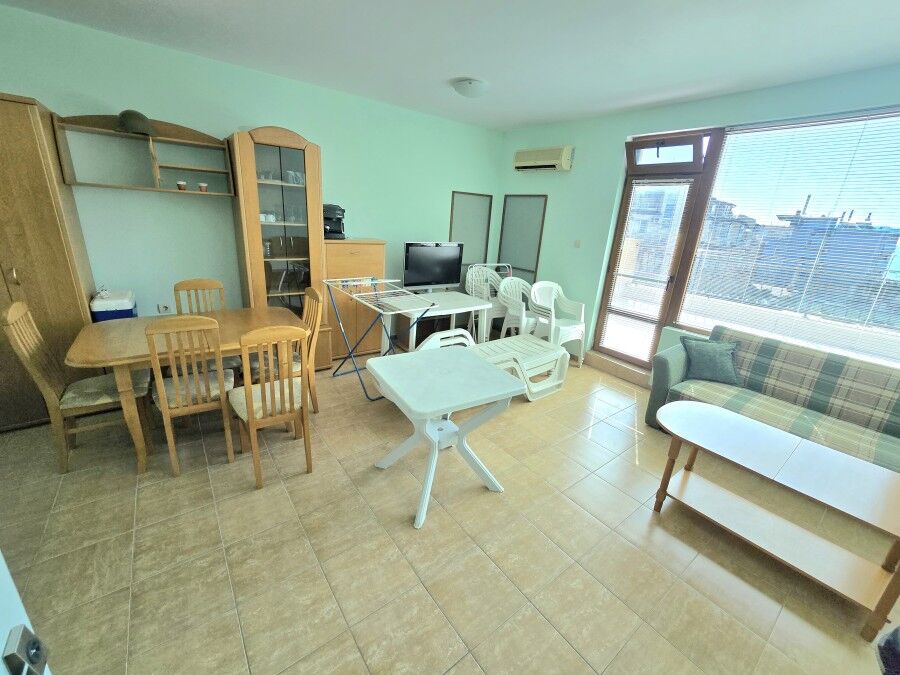 Interior of a 1-bedroom top floor apartment with large terrace and sea views in Nessebar.