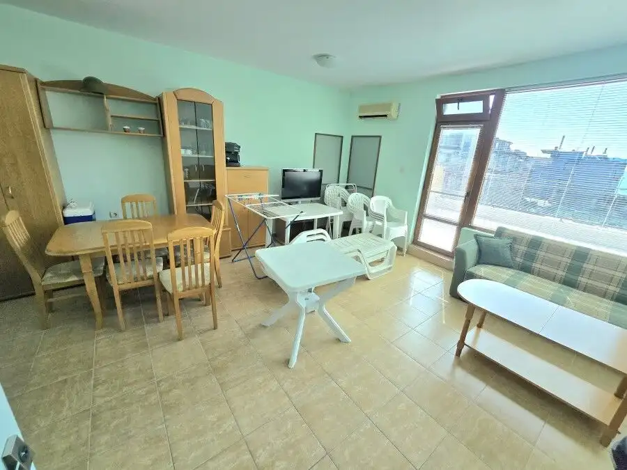 Interior of a 1-bedroom top floor apartment with large terrace and sea views in Nessebar.