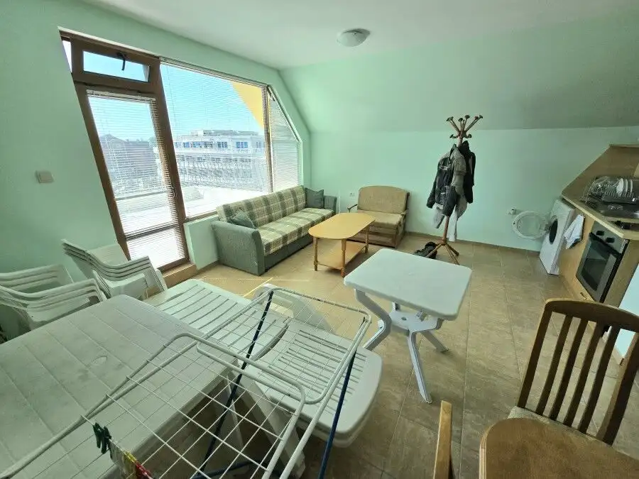 Bright 1-bedroom apartment with large terrace and sea views in Amoto, Nessebar. Perfect for relaxing.