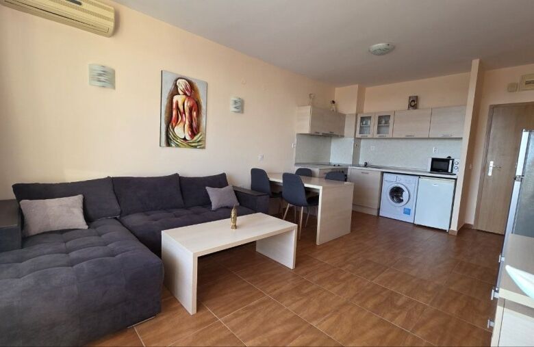 Bright interior of a top-floor apartment with sea views in Panorama Dreams, Sveti Vlas, just 100m fr.