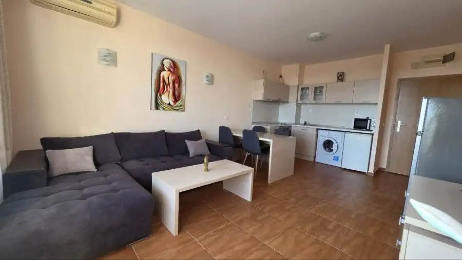Bright interior of a top-floor apartment with sea views in Panorama Dreams, Sveti Vlas, just 100m fr.