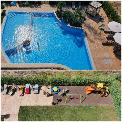 Pool with large terrace and sun loungers in Aphrodite Green, Sunny Beach.