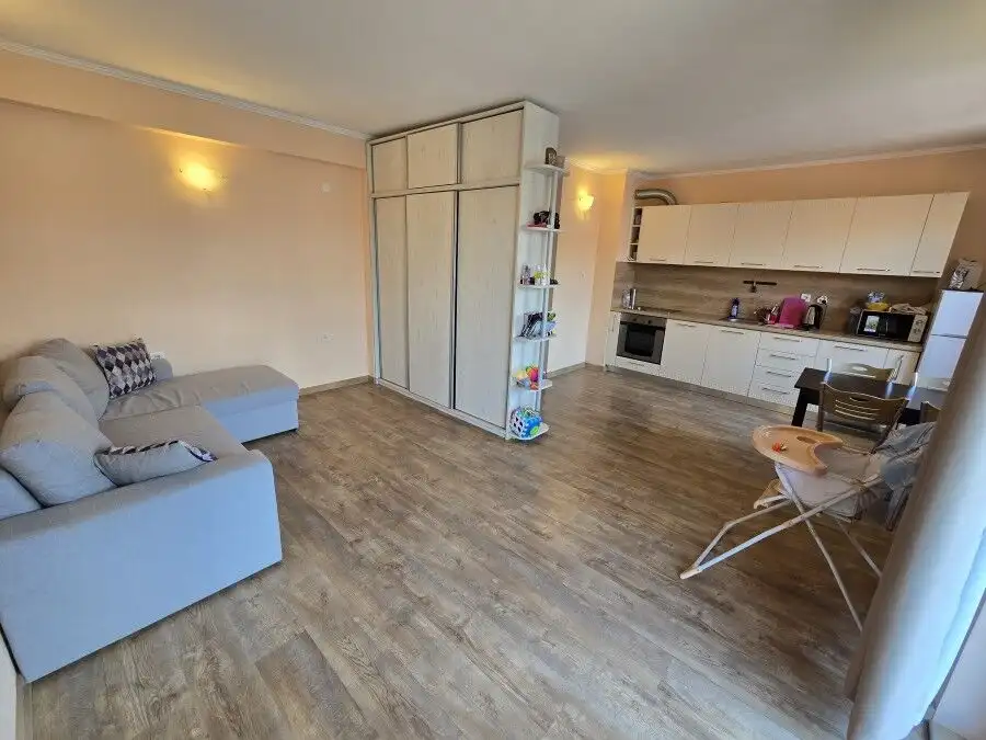 Interior view of a spacious 1-bedroom apartment in Ravda, close to the sea, with modern kitchen and.