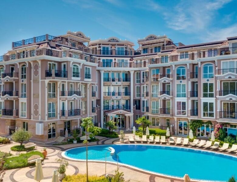 Luxury apartment in Izida Palace Spa, Sunny Beach, with pool and modern amenities.