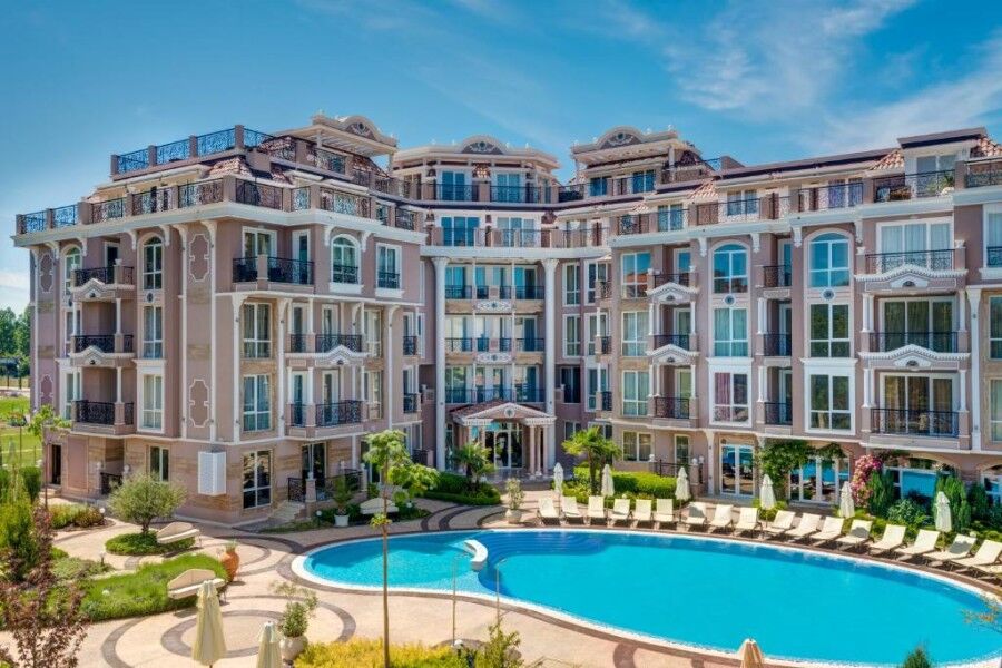 Luxury apartment in Izida Palace Spa, Sunny Beach, with pool and modern amenities.