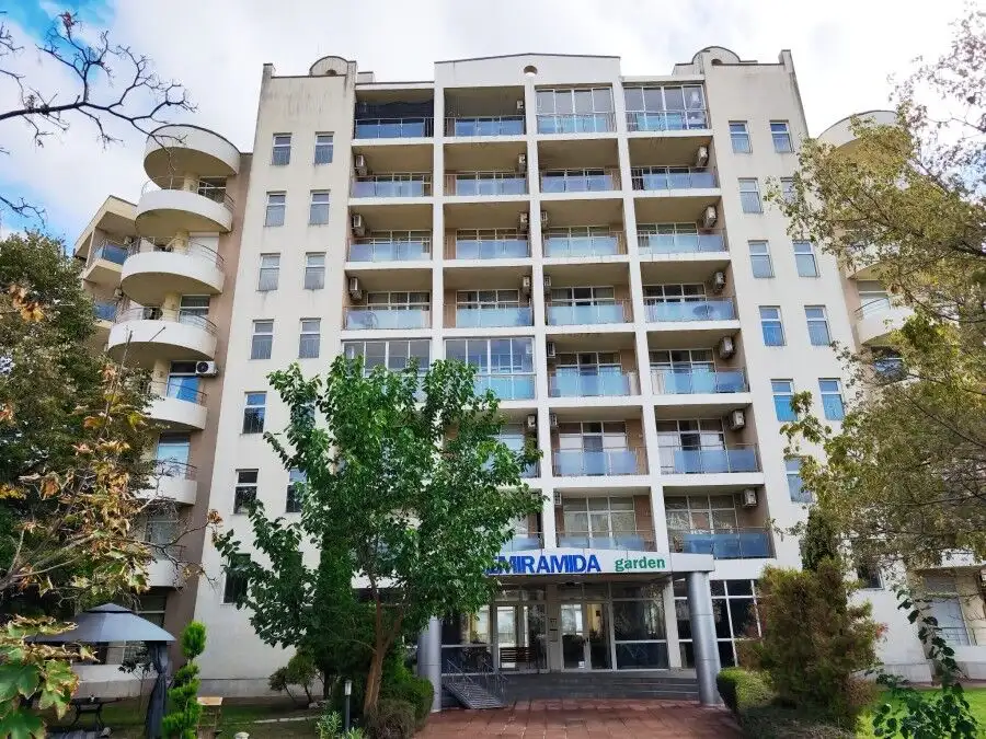Modern 1-bedroom apartment in Semiramida Gardens, Sunny Beach, with balcony and garden views.