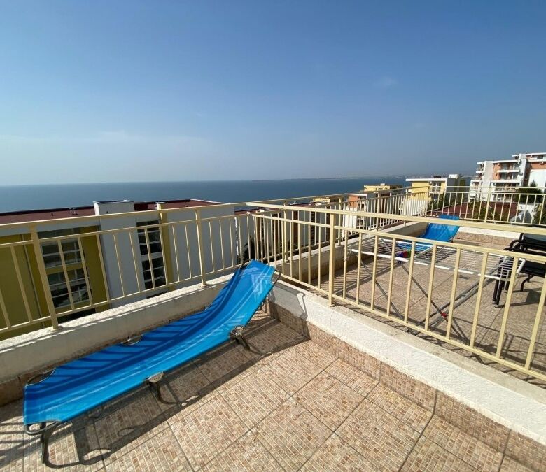 Sea view balcony of a studio apartment in Crown Fort, Sveti Vlas.