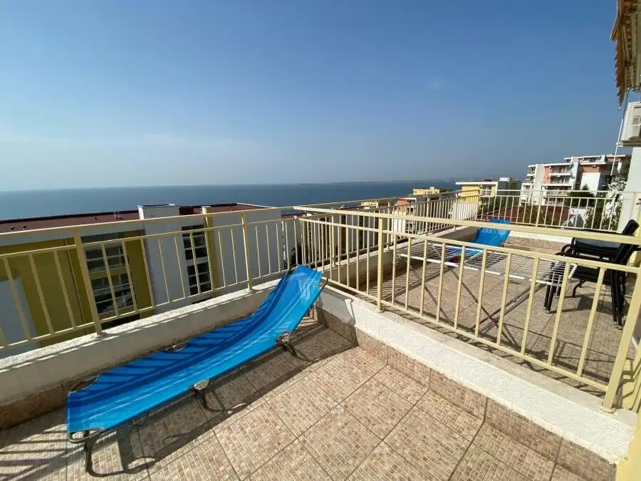 Sea view balcony of a studio apartment in Crown Fort, Sveti Vlas.