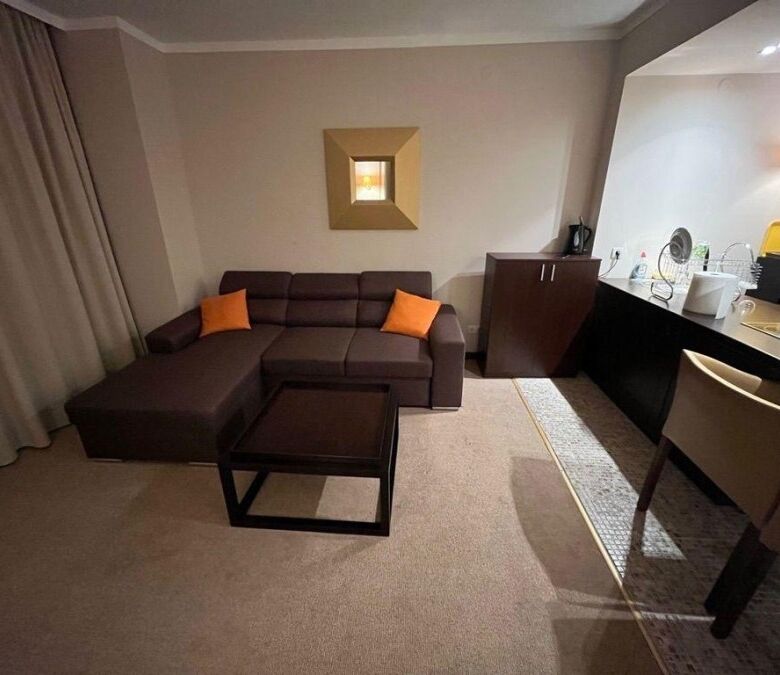 Cozy 1-bedroom apartment in Royal Beach Barcelo, Sunny Beach with living area and kitchen.