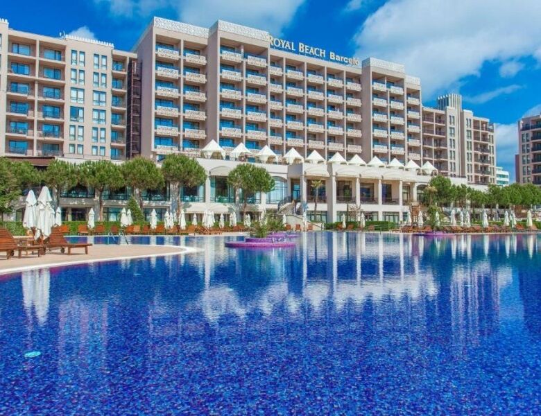 Luxurious pool view of Barcelo Royal Beach in Sunny Beach, Bulgaria. Perfect for relaxing and enjoyi.