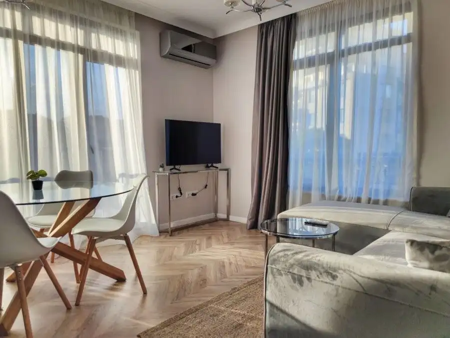 Sea view 1-bedroom apartment in Sveti Vlas, Bulgaria, close to the beach. Modern interior with livin.