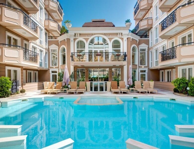 Modern furnished studio apartment in Dawn Park Deluxe spa complex, Sunny Beach.