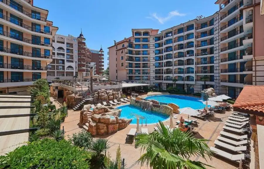Modern studio apartment with pool view in Karolina Spa complex, Sunny Beach.