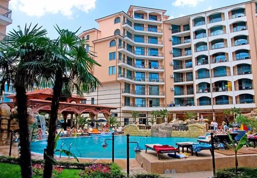 Bright studio apartment in a luxury spa complex at Sunny Beach, offering modern amenities and scenic.