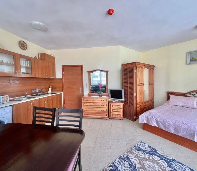 Bright studio apartment with modern furnishings in Karolina spa resort, Sunny Beach, offering comfor.