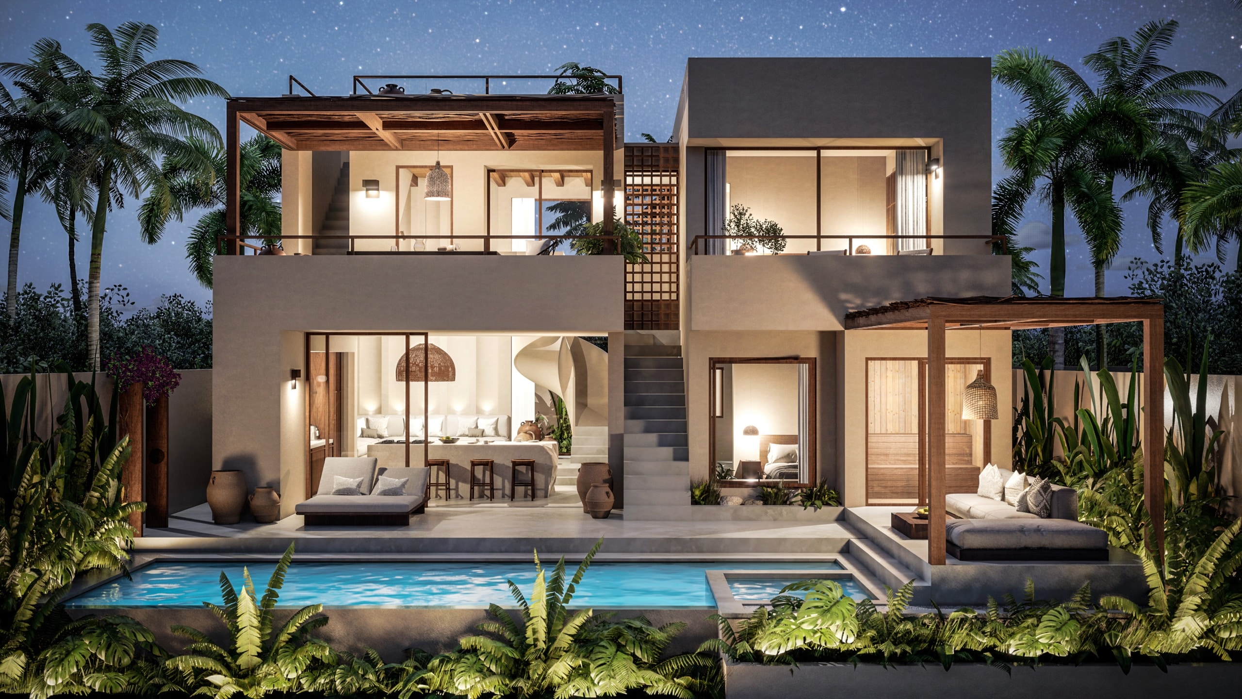 Swatch-Architects_Mahua-Villas_2B_EXT03_Garden-Elevation_Night-1-scaled