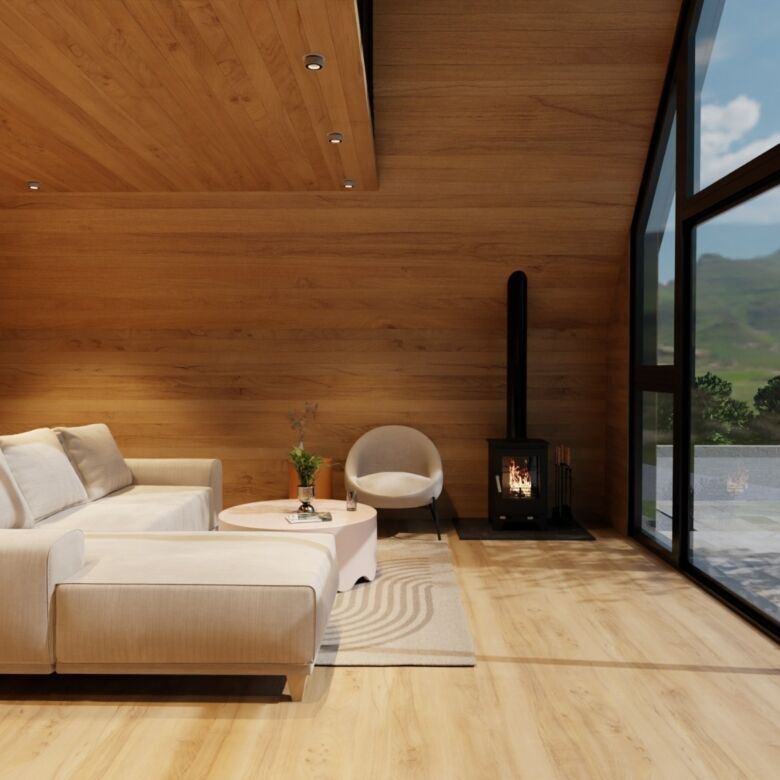 Modern living room in luxury villa overlooking Sabljaci Lake, Ogulin.