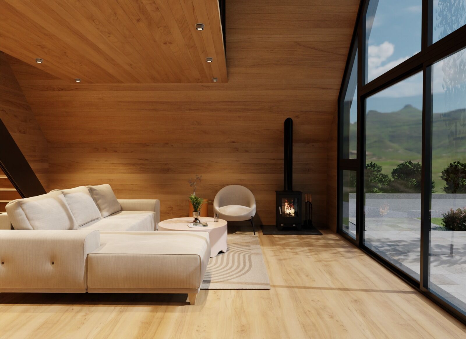 Modern living room in luxury villa overlooking Sabljaci Lake, Ogulin.