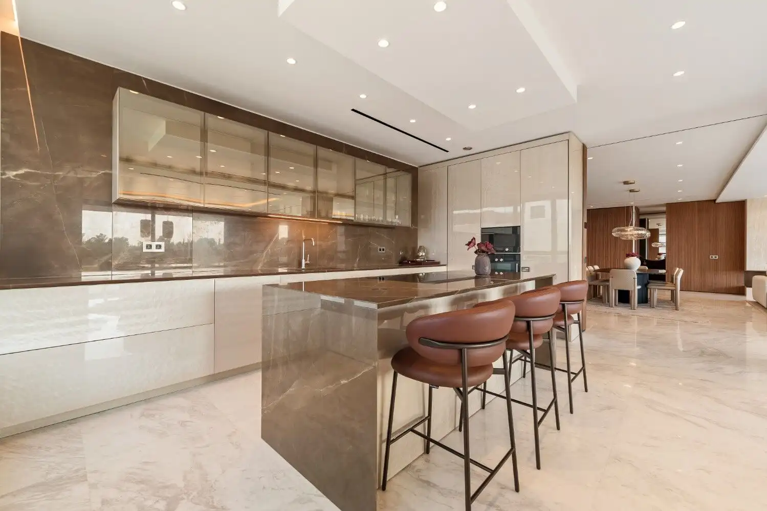Luxury Skyvilla kitchen featuring Fendi Casa furniture and modern design elements.