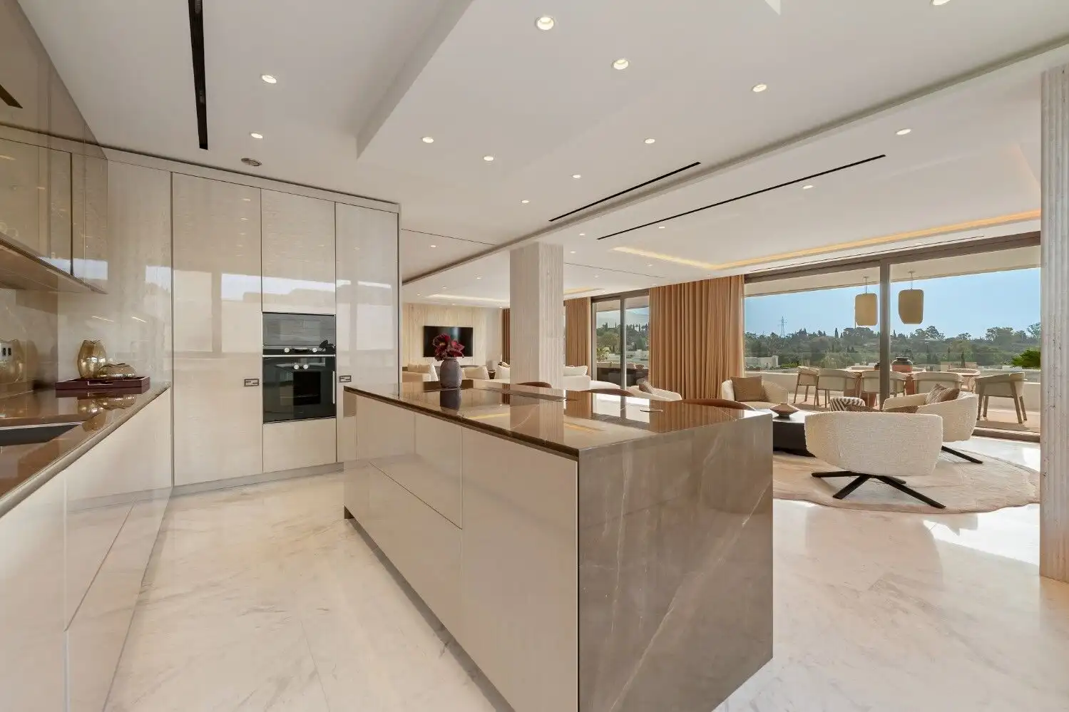 Luxury Skyvilla kitchen with modern design and high-end appliances in Marbella Golden Mile.