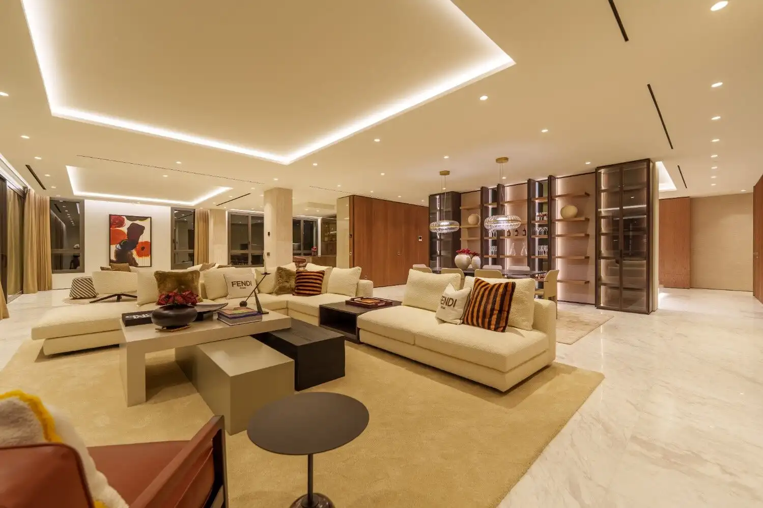 Luxurious Skyvilla living room with modern furniture and elegant decor in Marbella Golden Mile.