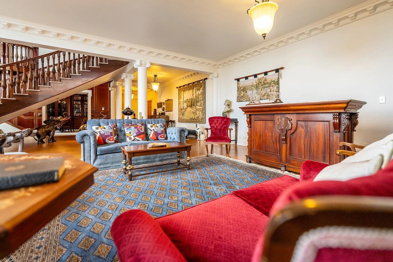 Elegant living room in a luxury château for sale in Ngararatunua, New Zealand.