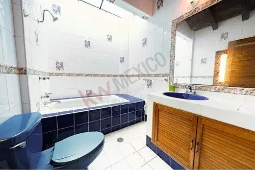 Elegant bathroom with blue fixtures and traditional tile accents in a luxury estate in San Miguel de.