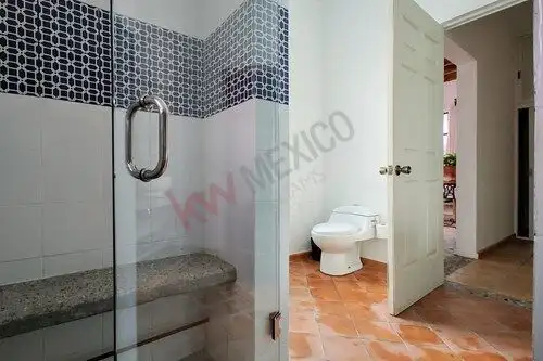 Luxury bathroom with walk-in shower and modern fixtures in San Miguel de Allende villa.