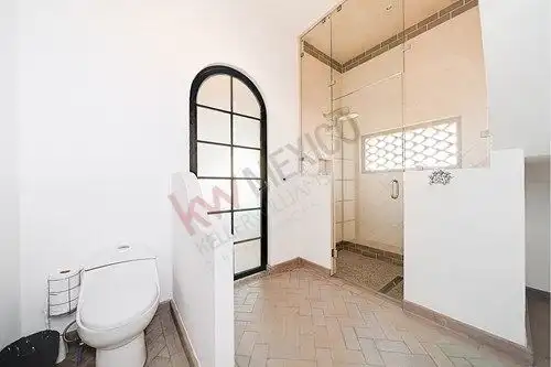 Luxury bathroom with walk-in shower in San Miguel de Allende, featuring modern design and elegant fi.