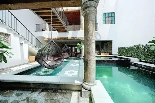 Elegant pool area at a luxury villa in San Miguel de Allende, Mexico.