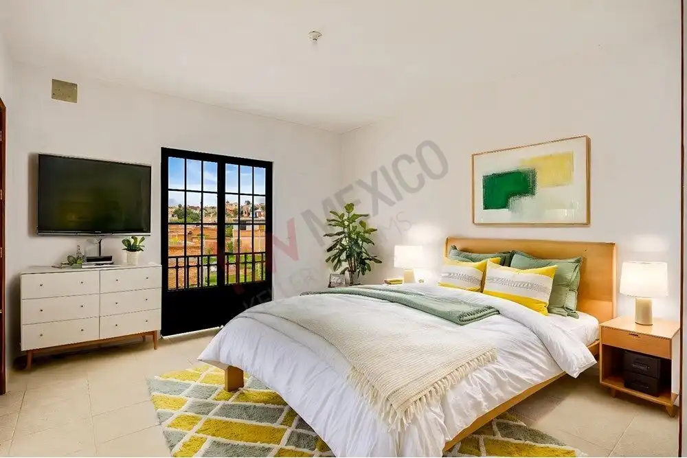 Beautiful bedroom with large window and modern decor in Colonia San Rafael.