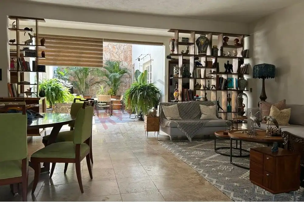 Luxury Country Estate Living Room Elegant interior of a luxury estate in San Miguel de Allende with stylish furniture and large window.
