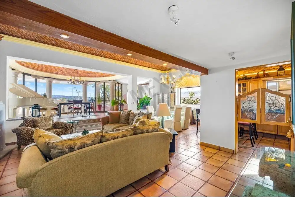 Luxury colonial home living room with panoramic views in San Miguel de Allende.