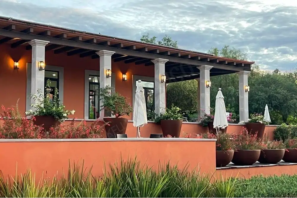 Beautiful terrace of a modern home in Quinta de Allende, San Miguel de Allende, featuring outdoor se.