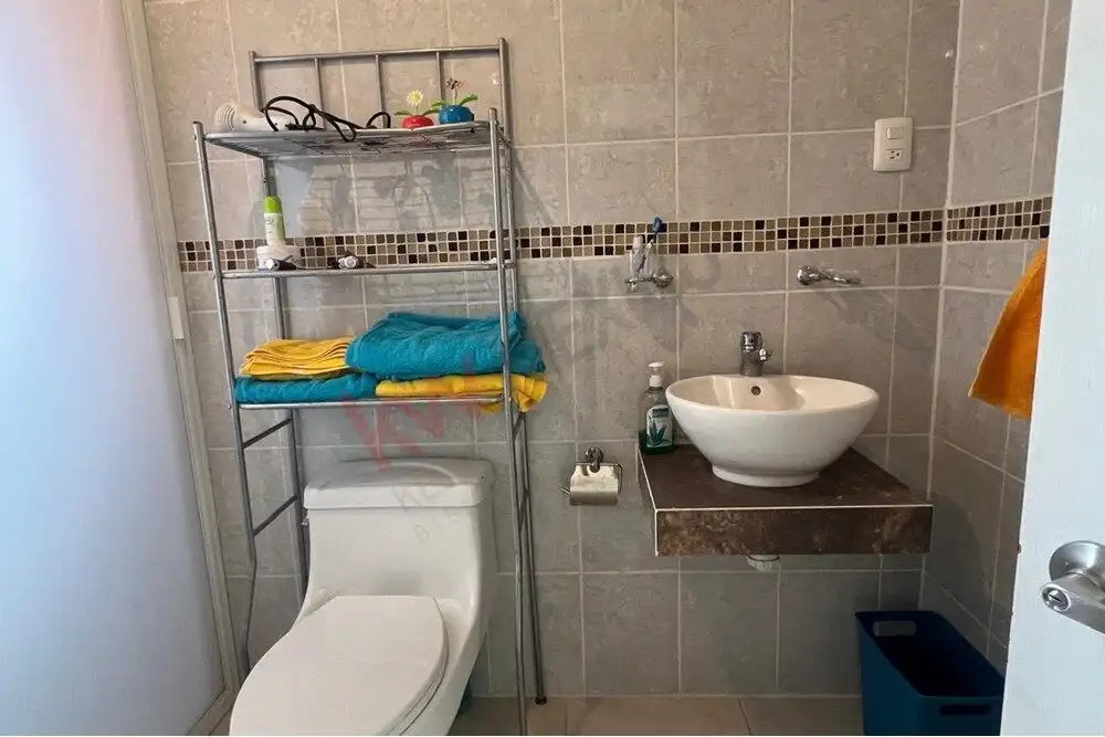 Modern bathroom with toilet and sink in San Miguel de Allende home. Bathroom with toilet and sink in a cozy Mexican home in Guadalupe Mexiquito.