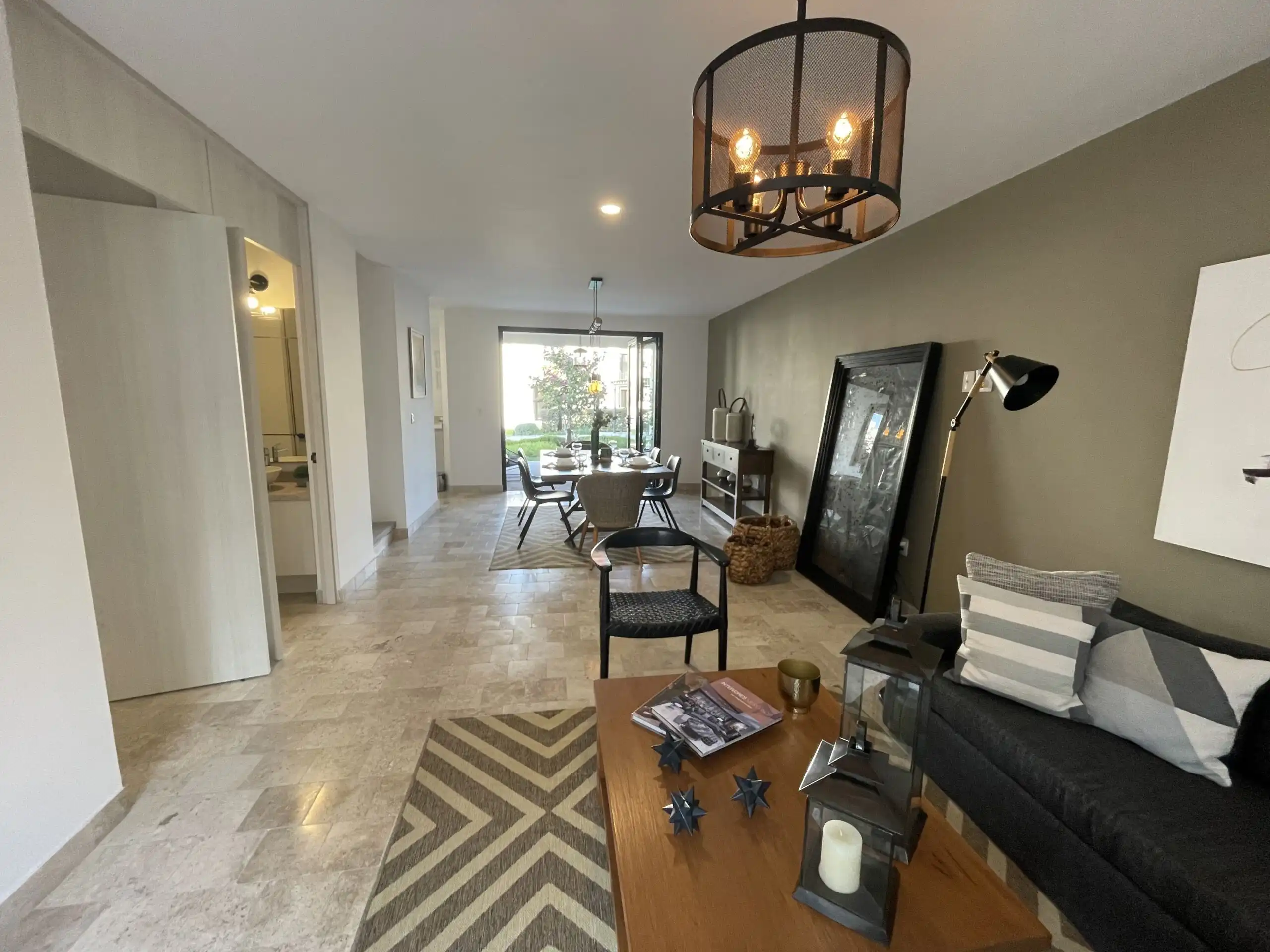 Luxury Home Interior with Heated Pool in San Miguel de Allende Spacious living room featuring modern decor, stylish furniture, and natural light in a luxury proper.