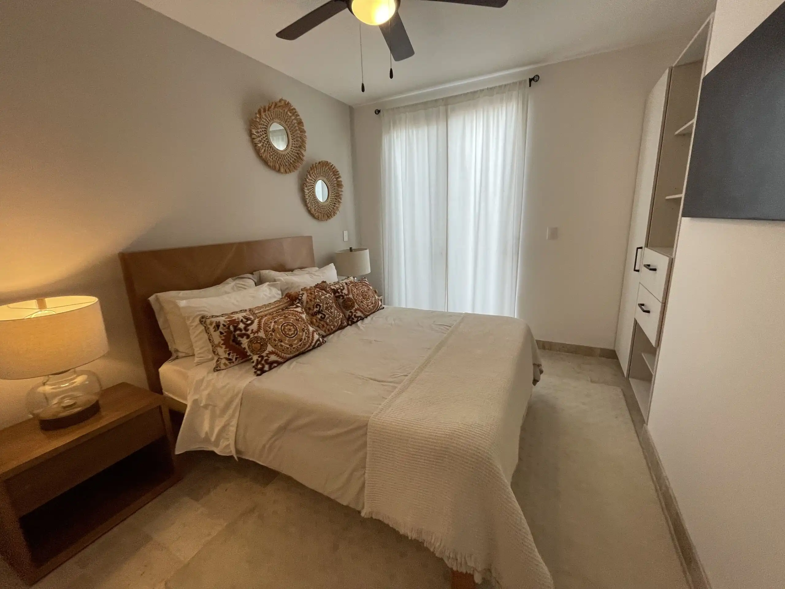 Luxury Bedroom in Casa Santa Mónica, San Miguel de Allende Elegant bedroom with cozy decor and modern furnishings in Casa Santa Mónica, San Miguel de Allende.