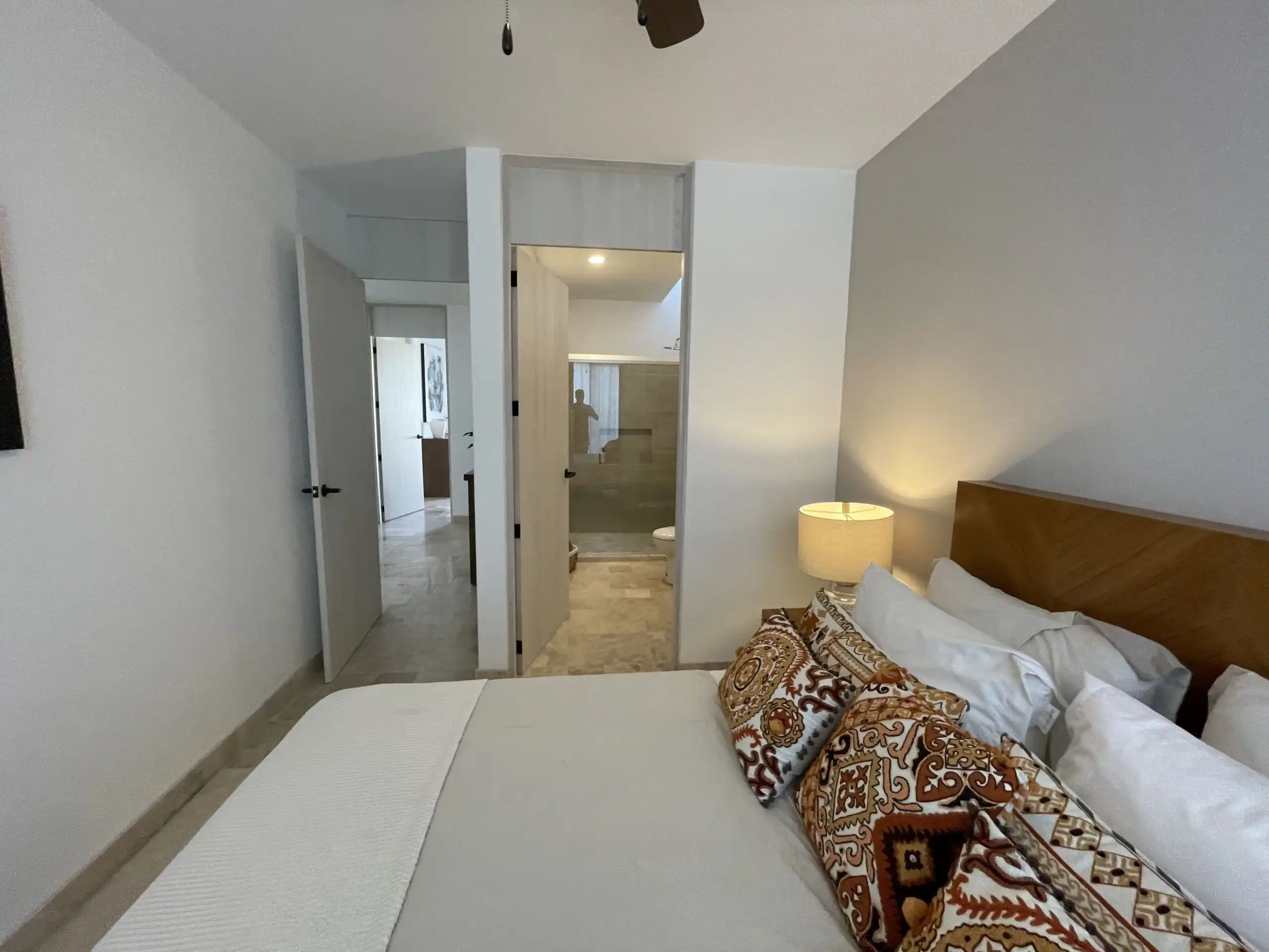 Luxury Home with Heated Pool in La Luminaria Elegant bedroom with modern decor and cozy lighting in San Miguel de Allende.