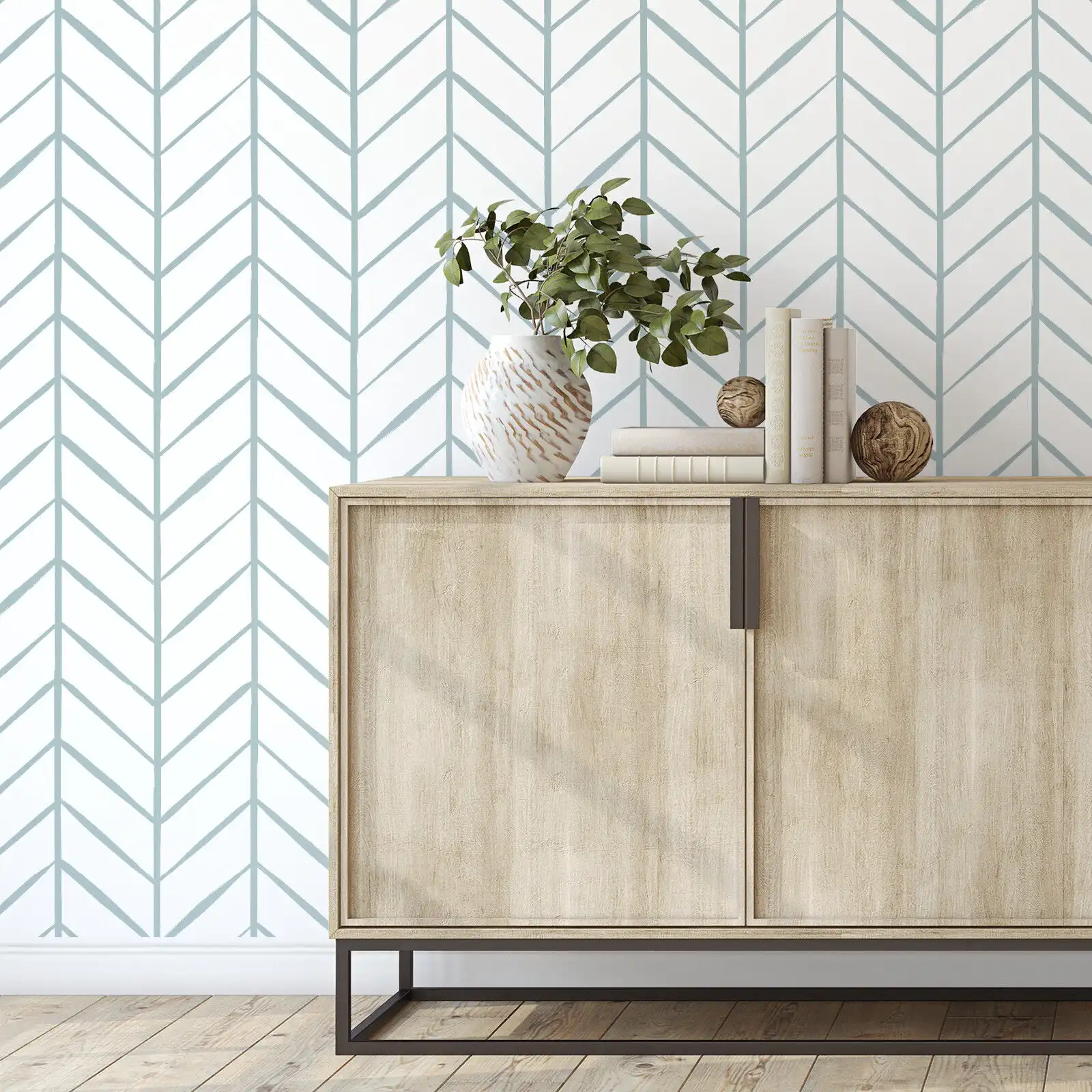Stylish interior with removable wallpaper featuring desert-inspired patterns and modern decor elemen.
