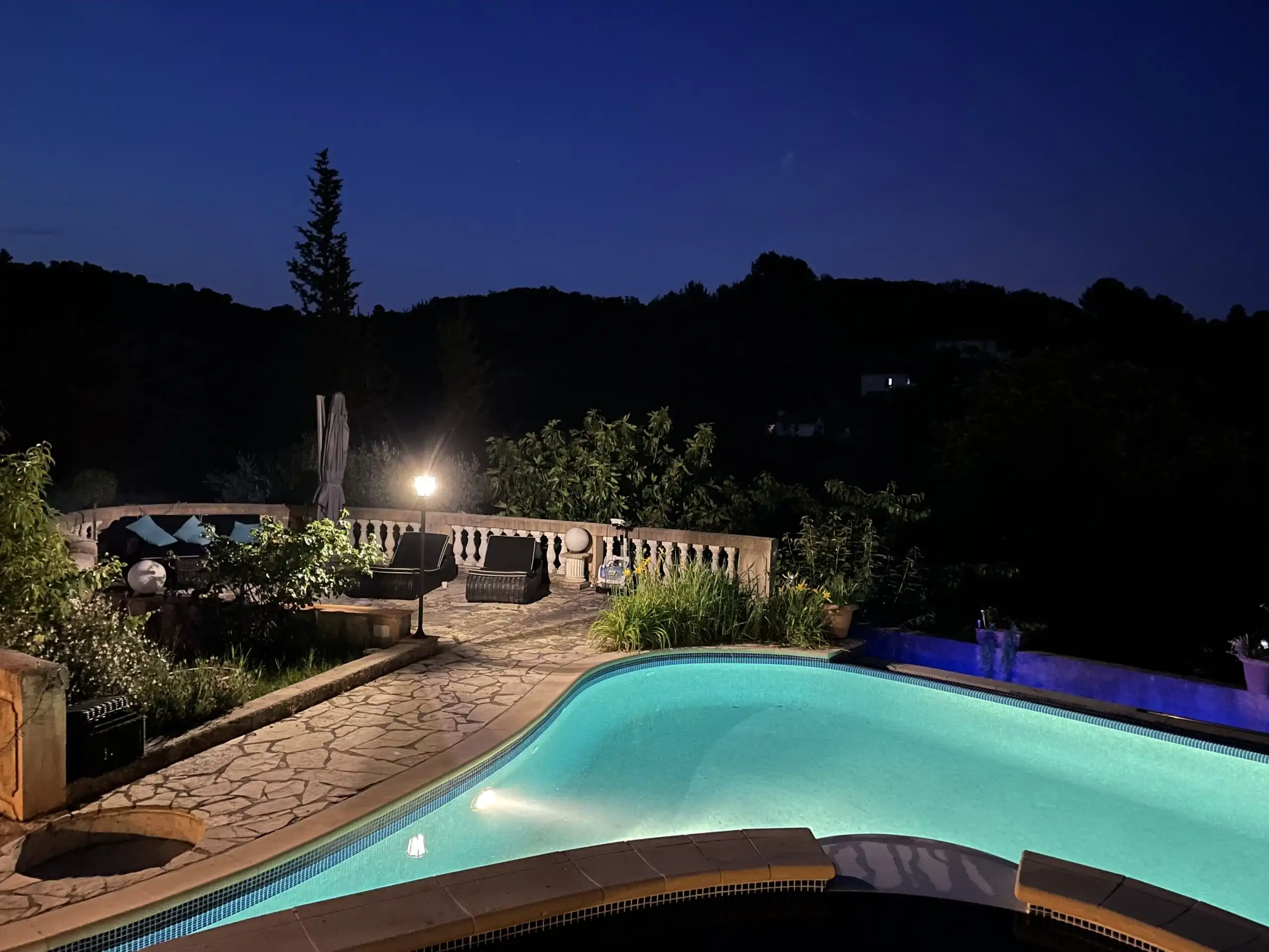Elegant family villa featuring a private pool, lush gardens, and a guest suite in Biot, French Rivie.