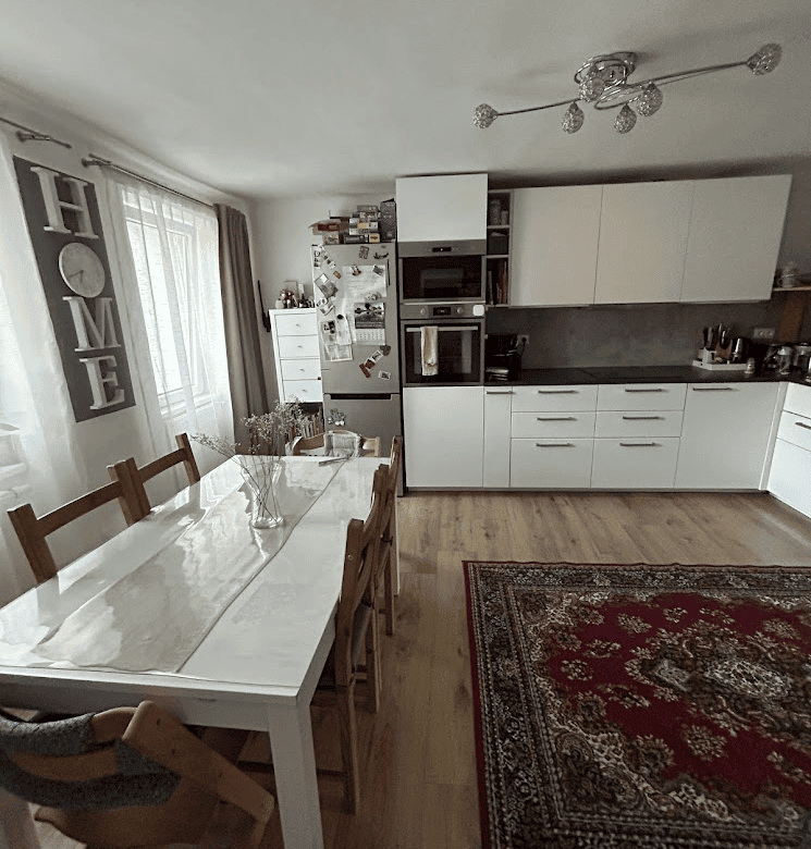 Apartment interior with modern kitchen and dining area in Wilhelmsburg.