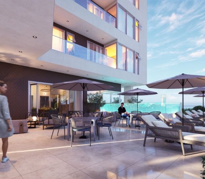 Luxury condos for sale in Tijuana featuring modern design, pool, and outdoor terrace. Perfect for co.