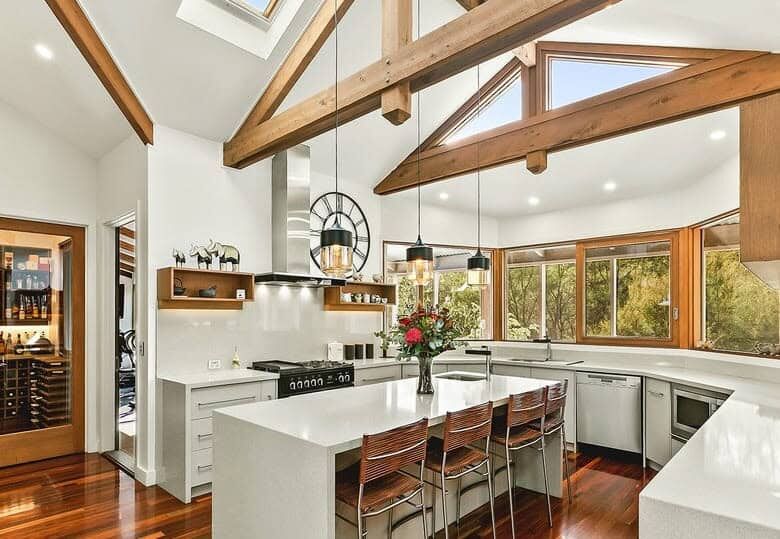Spacious kitchen of a luxury equestrian estate in Flowerdale Vic with modern design and natural ligh.