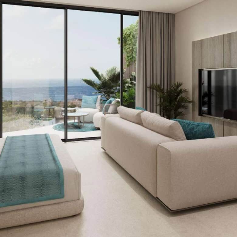 Bright living room with ocean view in Pandawa Dream Complex Bali.